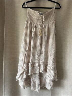 blue island Cream and Beige Striped High-Low Tiered Strapless Swim Cover New